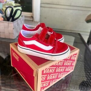 Vans Kids Red and White Velcro Sneakers